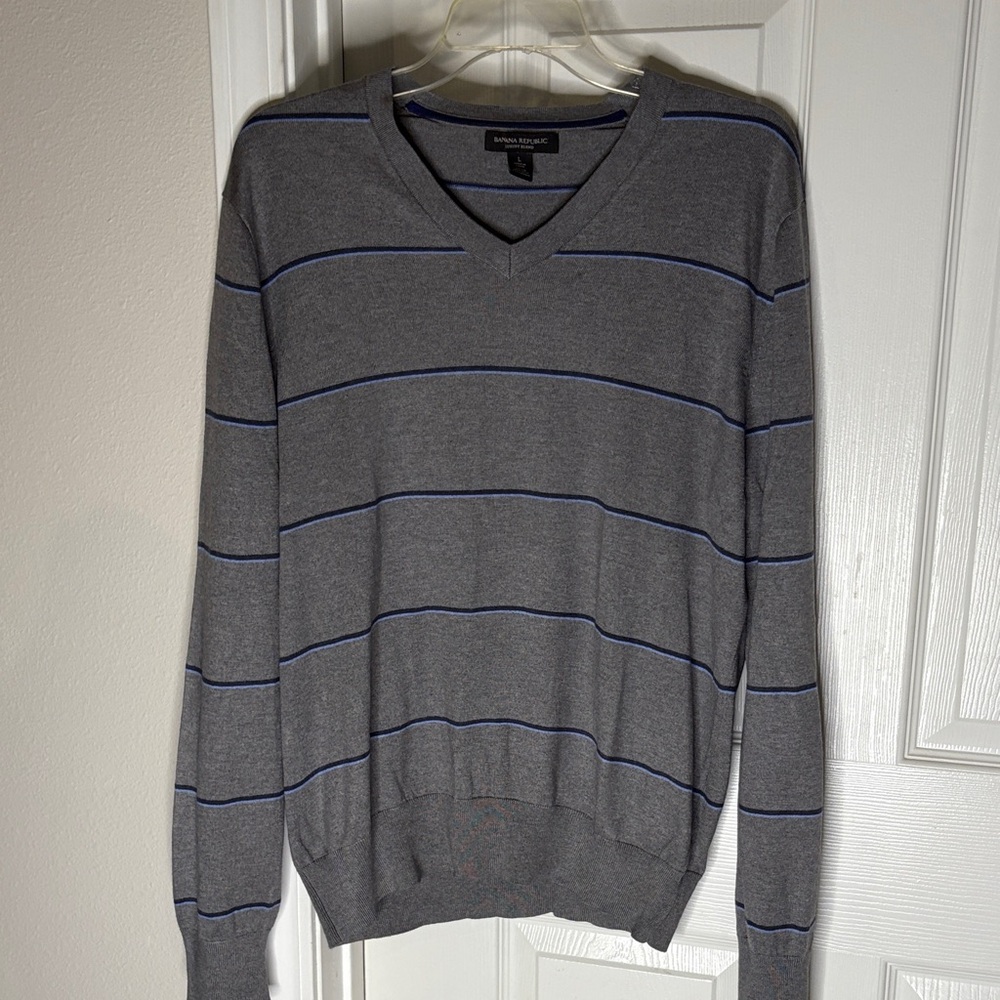 Banana Republic Silk Cashmere Cotton V Neck Striped Sweater Size L